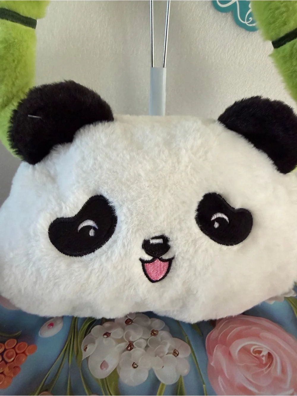Plush Panda head Crossbody Bag in White & Green